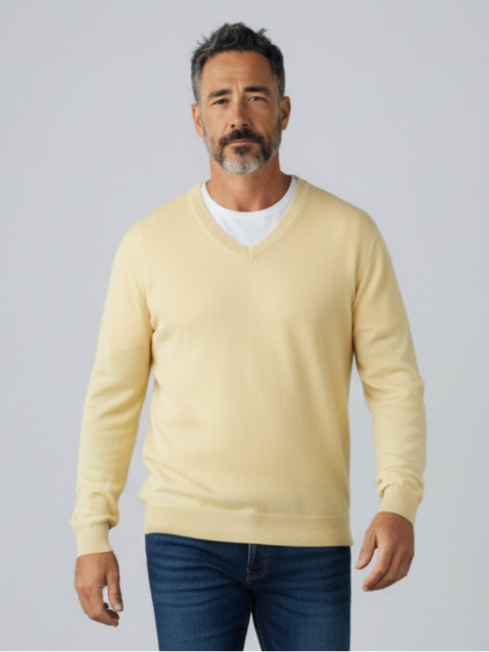 Turnbury Men’s 100% Extra Fine Merino Wool V-Neck Pullover Sweater L Yellow